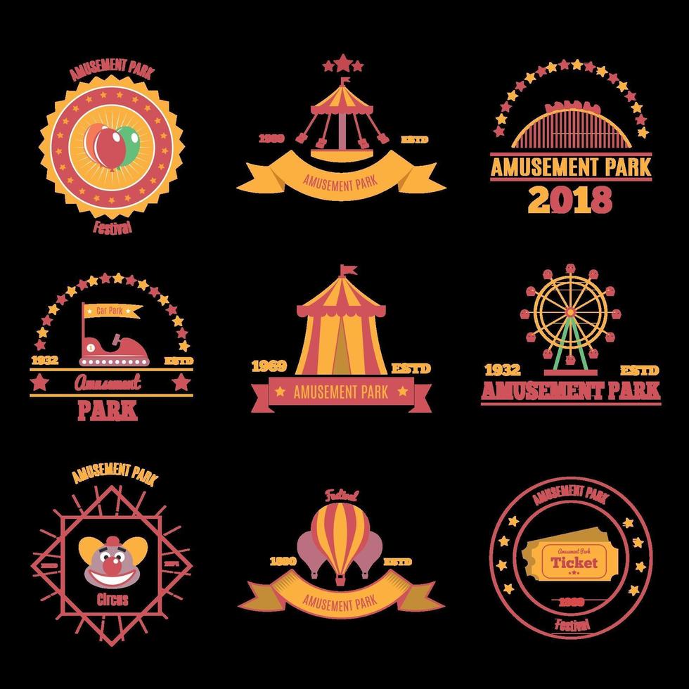 Amusement Park Emblems Set Vector Illustration