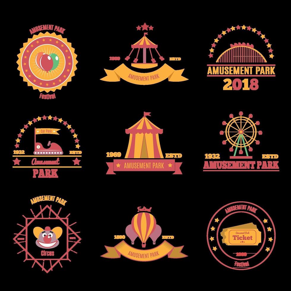 emblemas del parque de atracciones conjunto ilustración vectorial vector