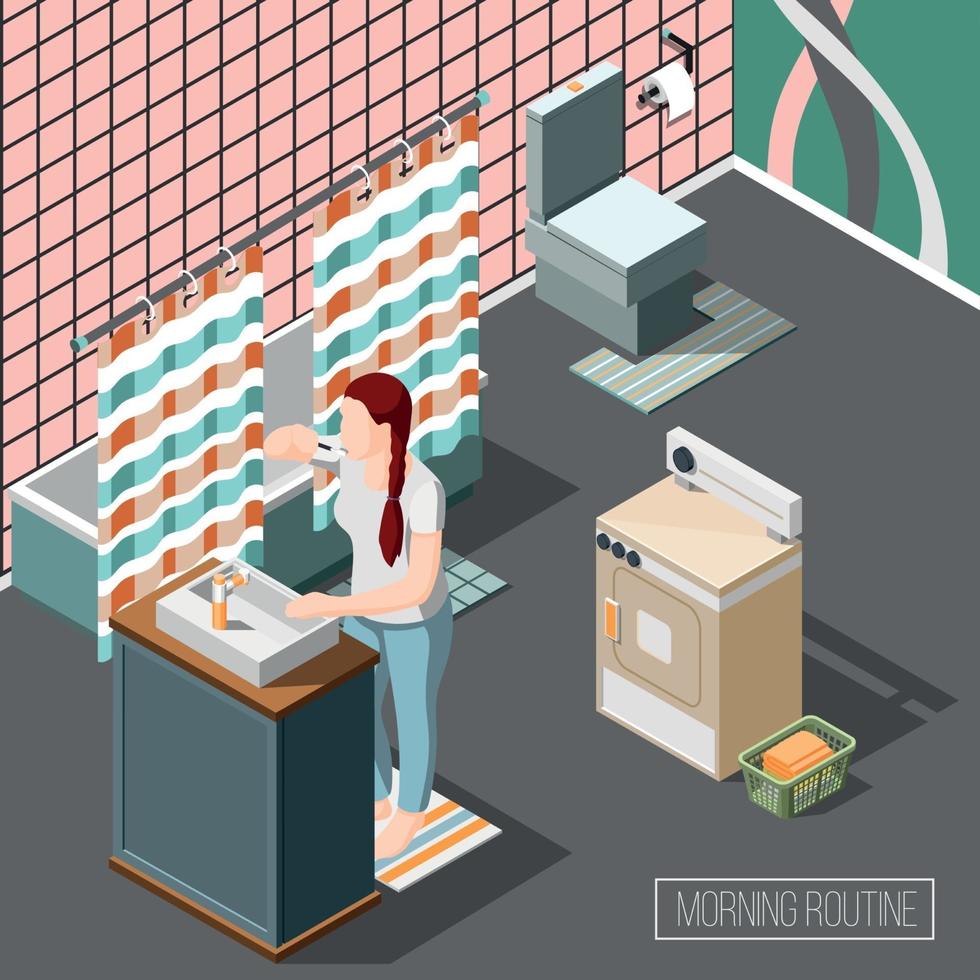 Morning Routine Isometric Composition Vector Illustration