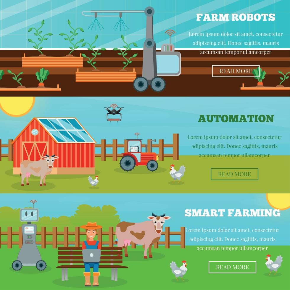 Smart Farming Horizontal Banners Vector Illustration