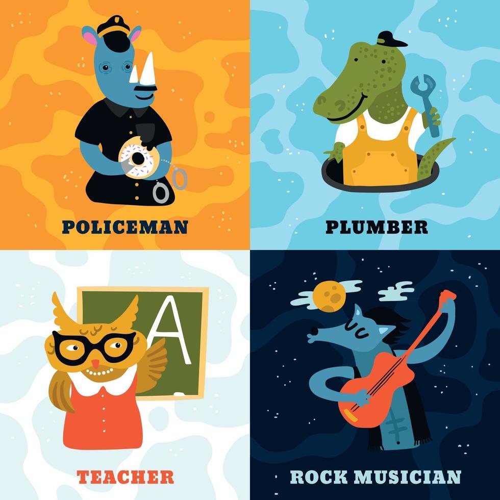 Humanized Animals Different Professions Concept Vector Illustration