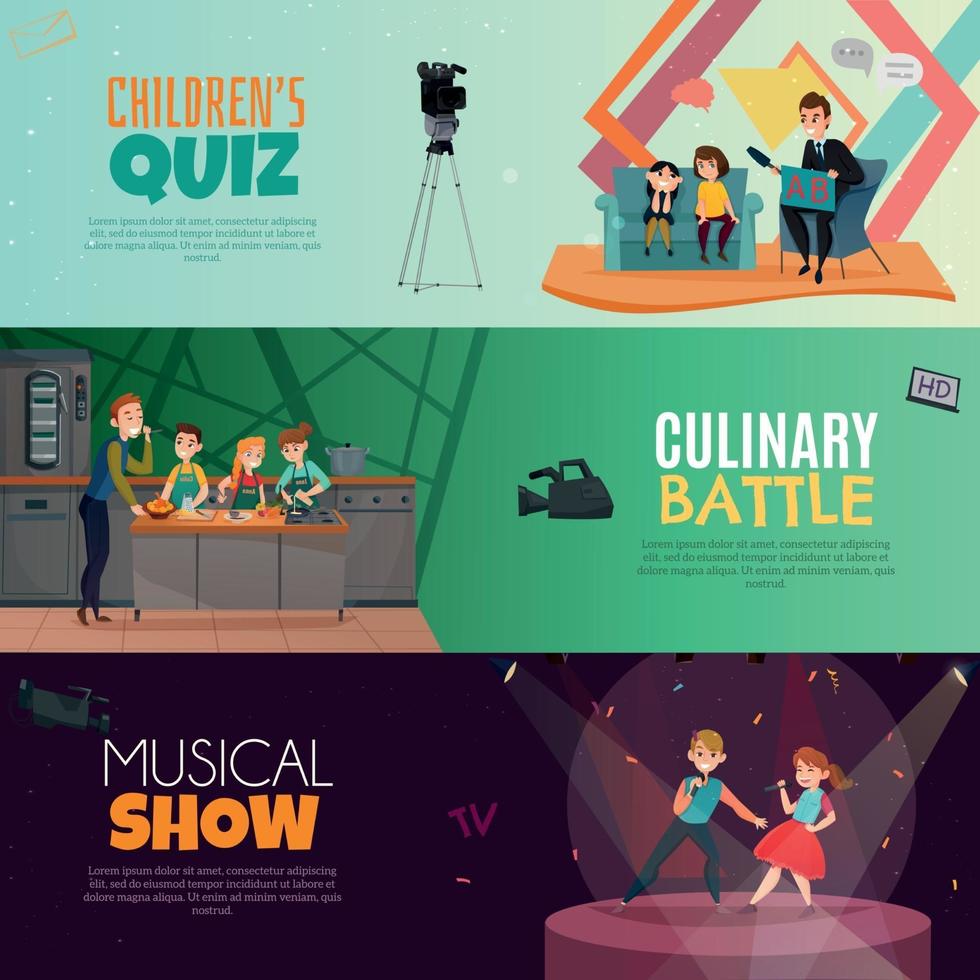 TV Show Kids Horizontal Banners Vector Illustration