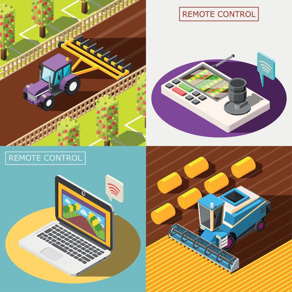 Agricultural robots 2x2 design concept Vector Illustration