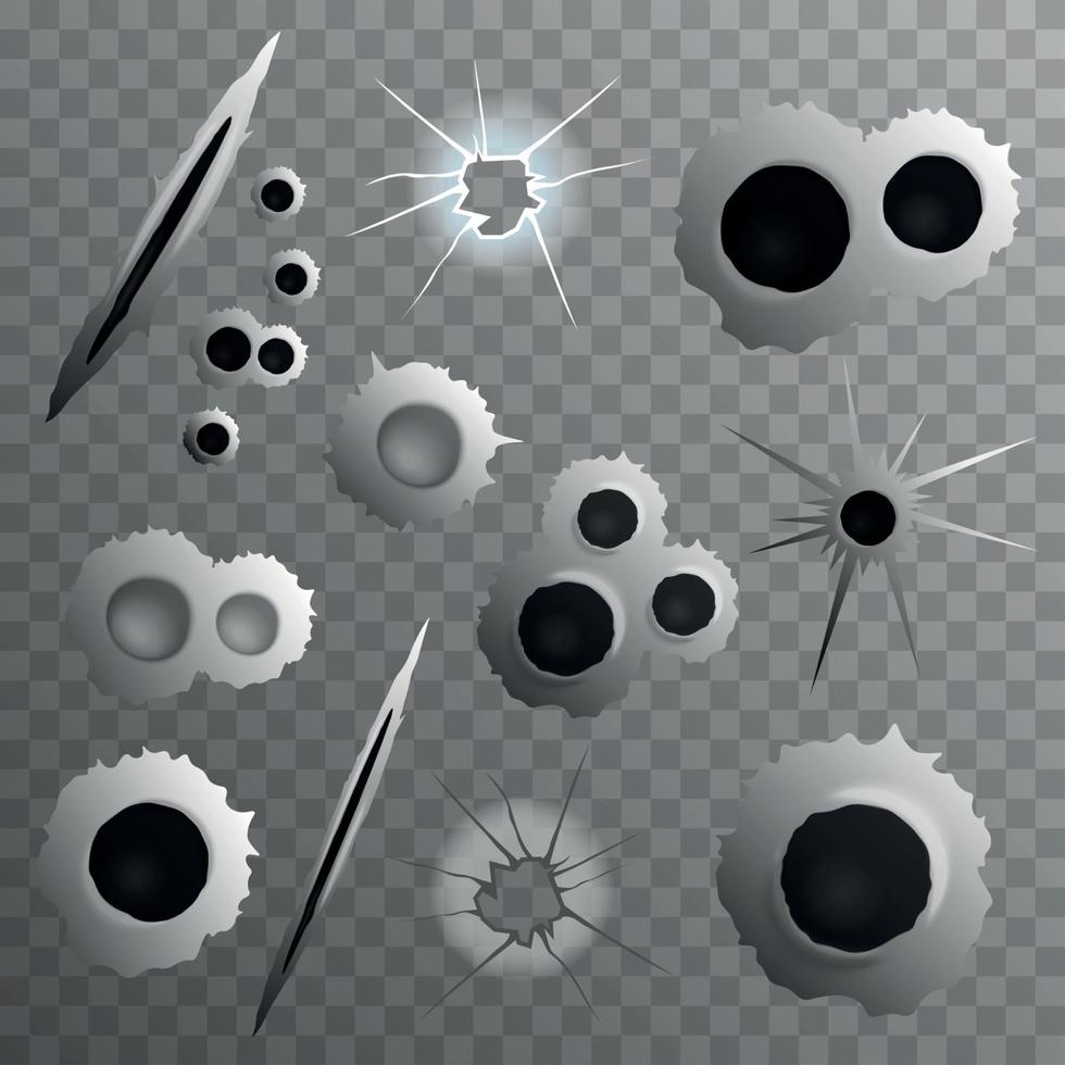 Shot Holes Transparent Collection Vector Illustration