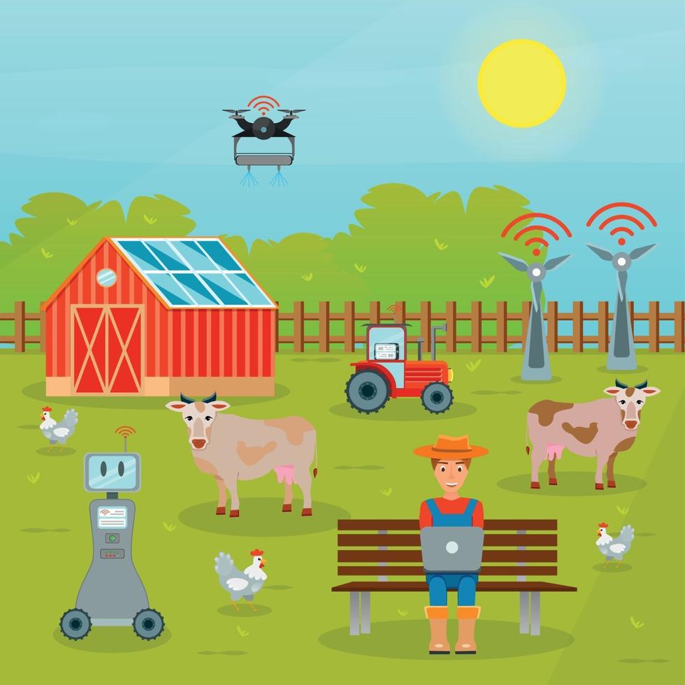 Smart Farming Flat Composition Vector Illustration