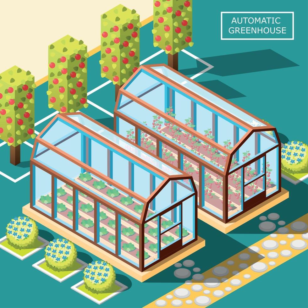 Agricultural Robots Isometric Poster Vector Illustration