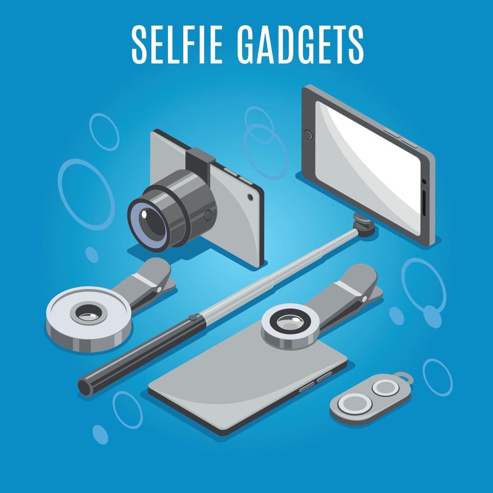 Isometric Selfie Gadgets Background Vector Illustration