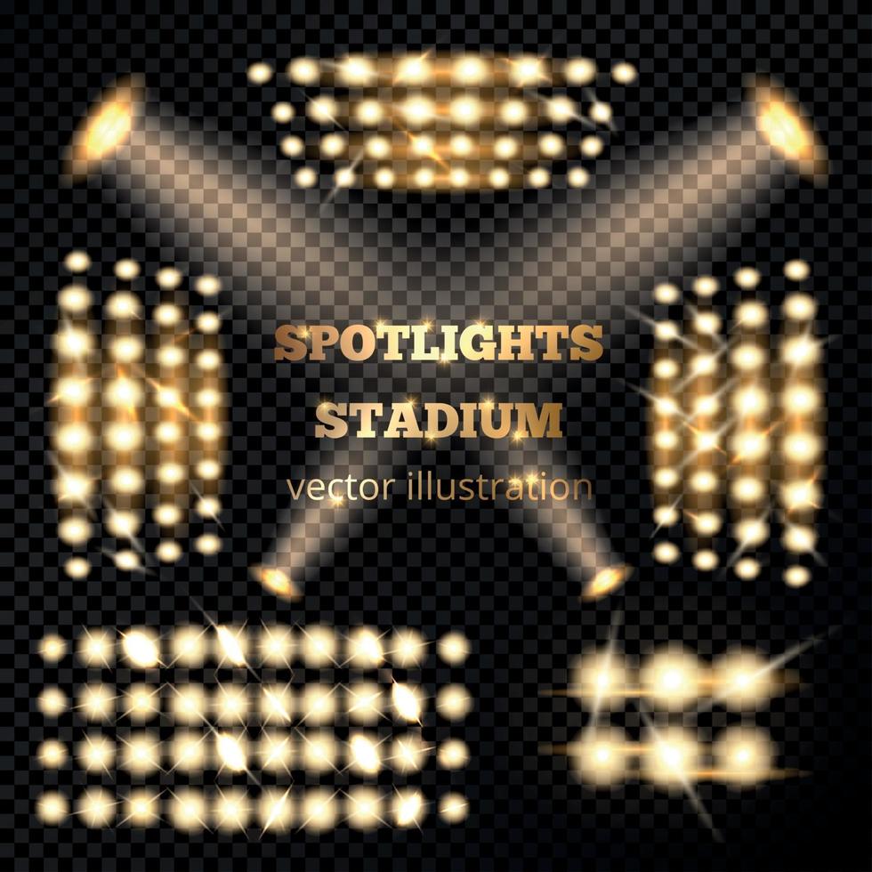 Stadium Spotlights Gold Set Vector Illustration