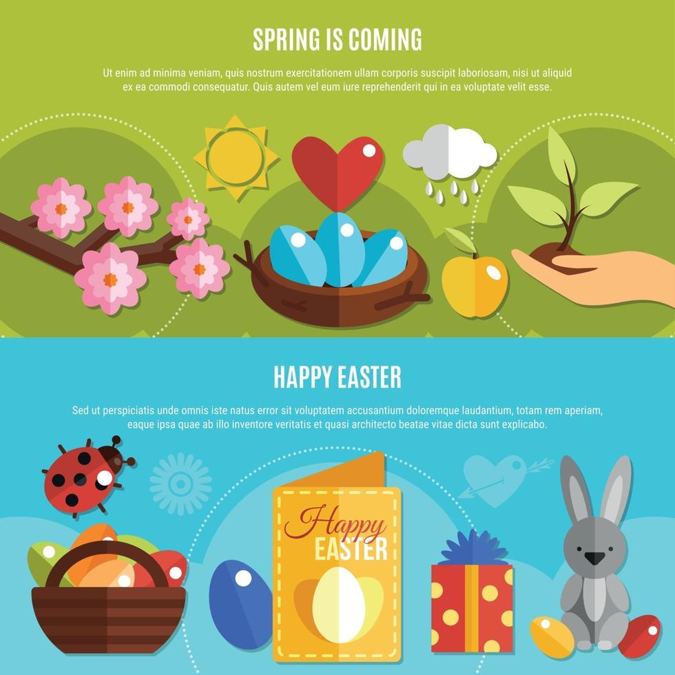 Spring Easter Banners Set Vector Illustration