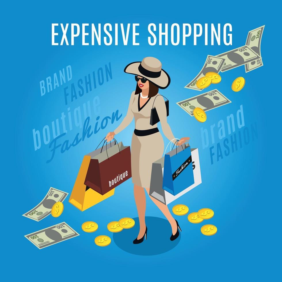 Expensive Shopping Rich Lady Composition Vector Illustration