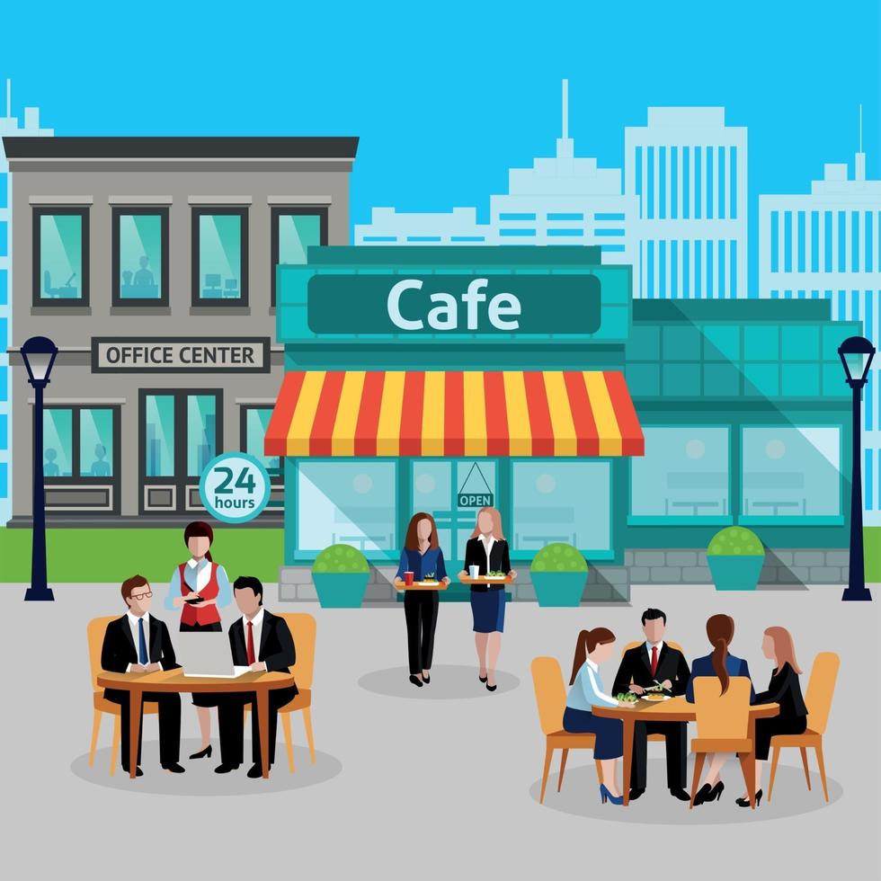 Business Lunch People Colored Composition Vector Illustration