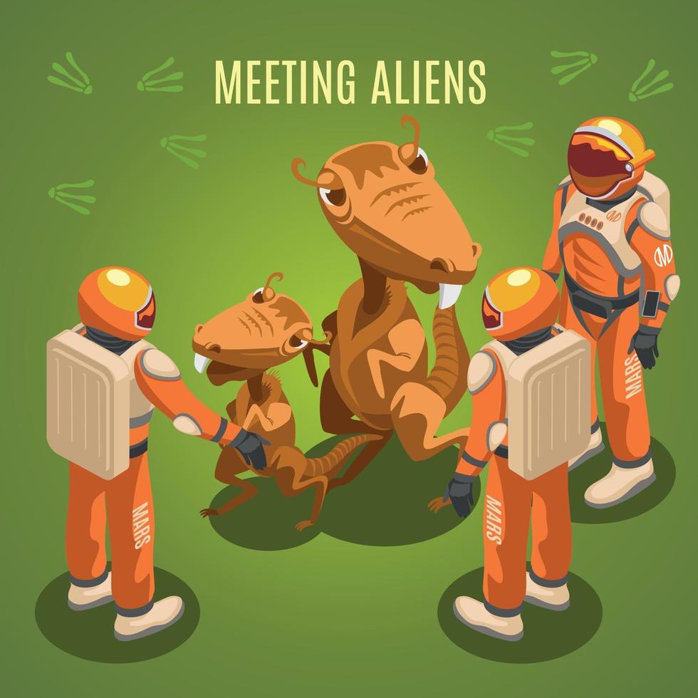 Space Exploration Meeting Aliens Composition Vector Illustration