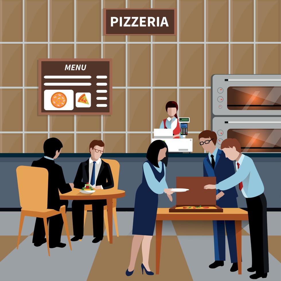 Ilustración de vector de composición de personas de almuerzo de negocios plano