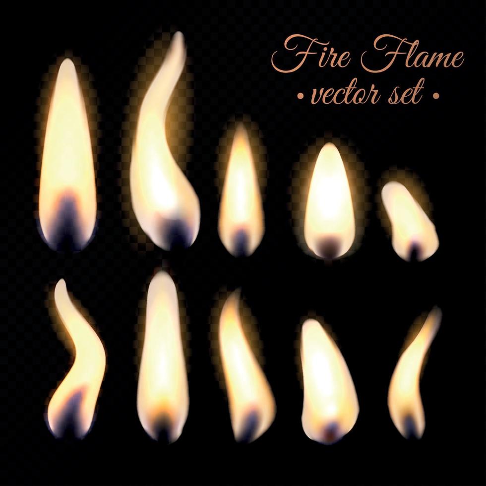 Ilustración de vector de conjunto realista de llama de fuego