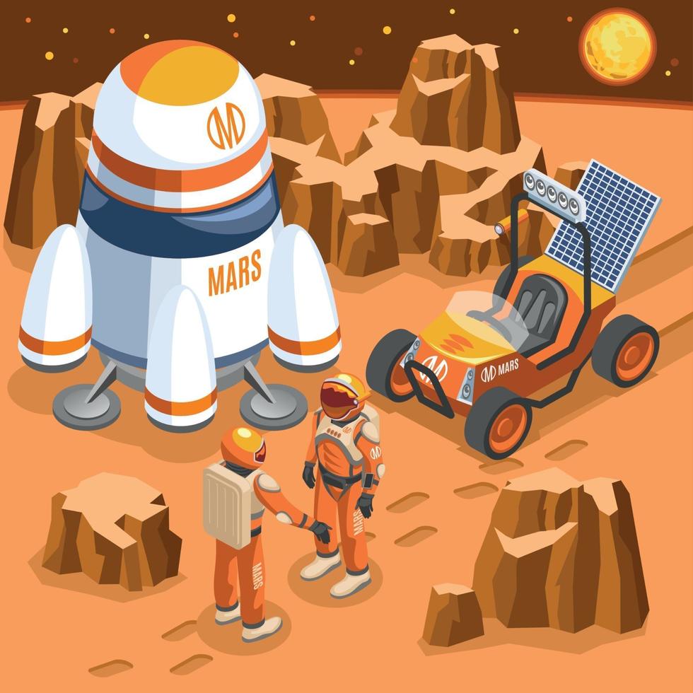 Mars Exploration Isometric Illustration Vector Illustration