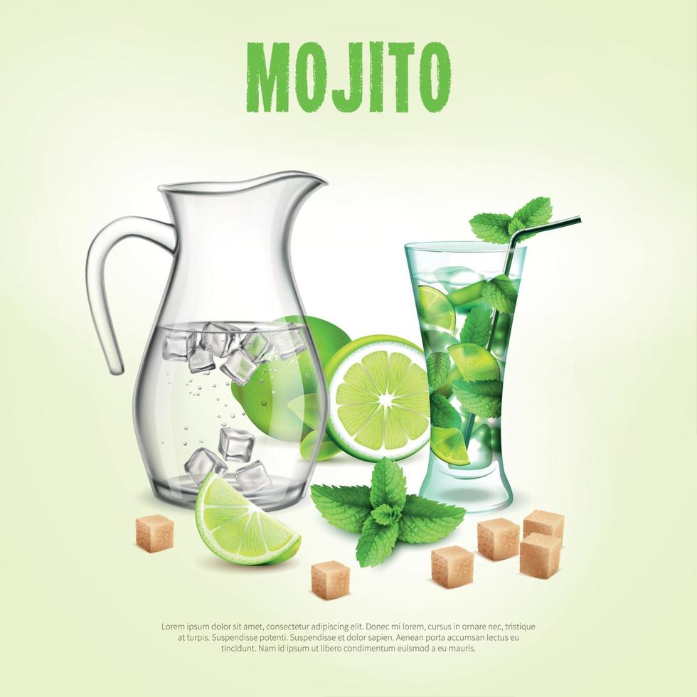 Green Cocktails Realistic Composition Vector Illustration
