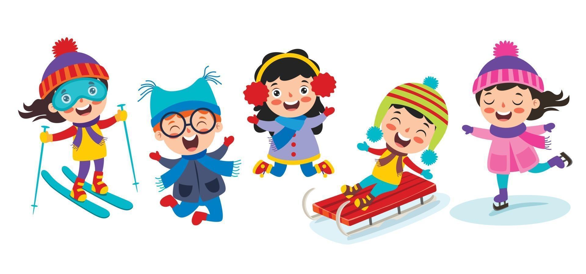 niños divertidos jugando en invierno vector