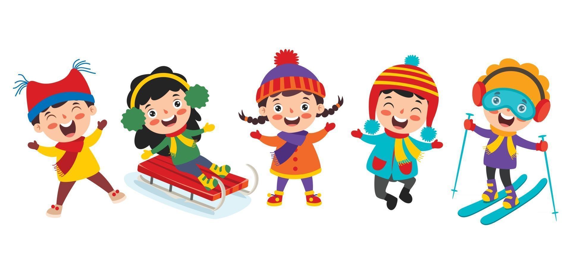 niños divertidos jugando en invierno vector