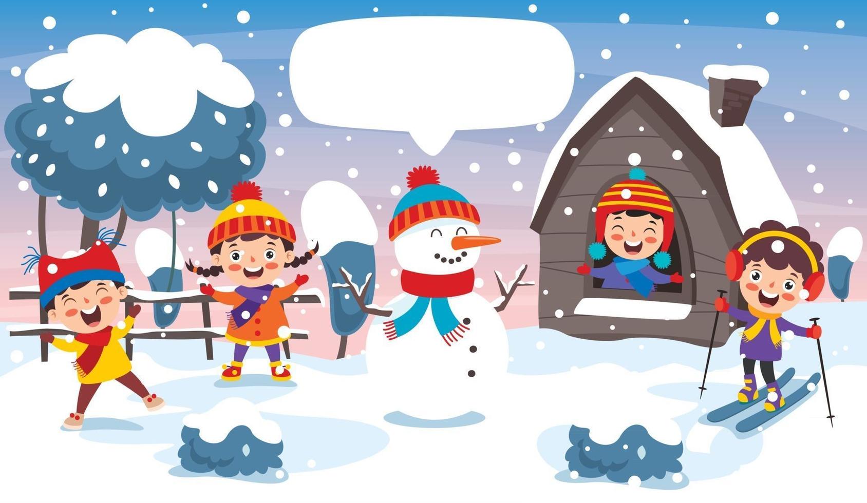 Funny Kids Playing At Winter vector