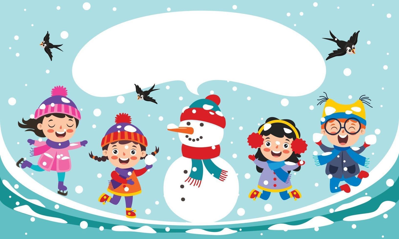 Funny Kids Playing At Winter vector