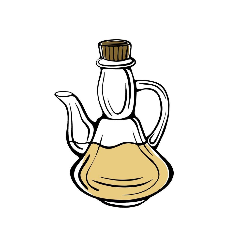 Hand-drawn olive oil bottle isolated on a white background vector