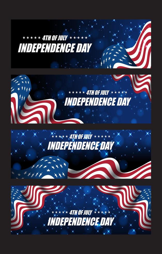 Set of 4th Of July Independence Day Cards vector