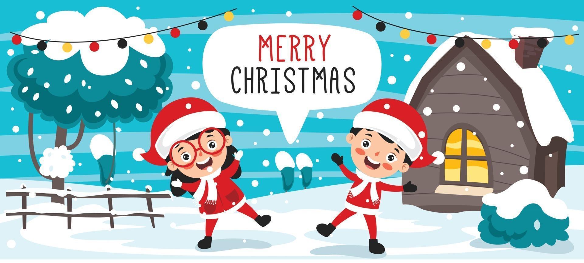 Christmas Greeting Card Design With Cartoon Characters vector