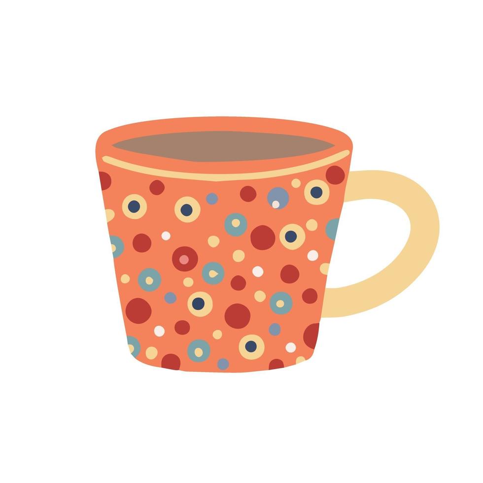 Orange cup in polka dots isolated on a white background. Flat vector illustration. Vector illustration