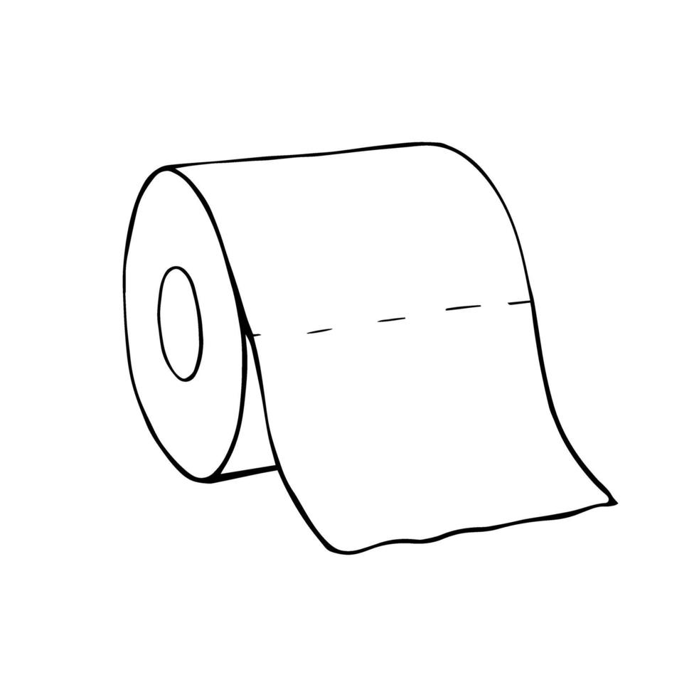 A roll of toilet paper in the Doodle style. Hand-drawn toilet paper. Vector illustration isolated on a white background.