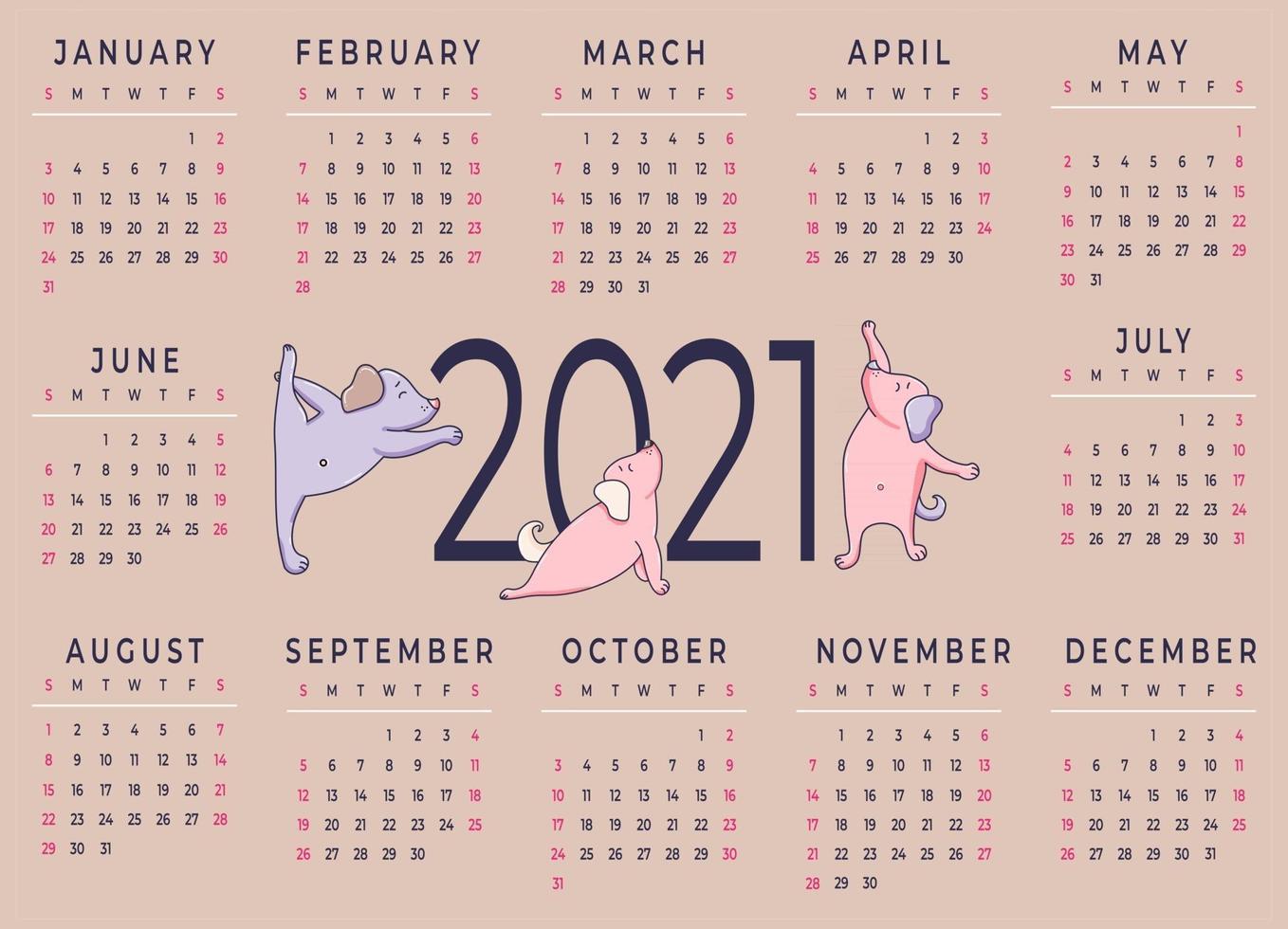 Calendar 2021  12 months Vector