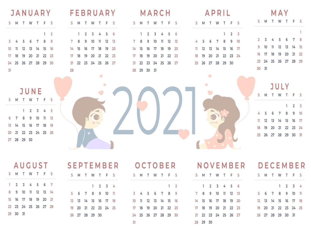 calendario 2021 12 meses vector