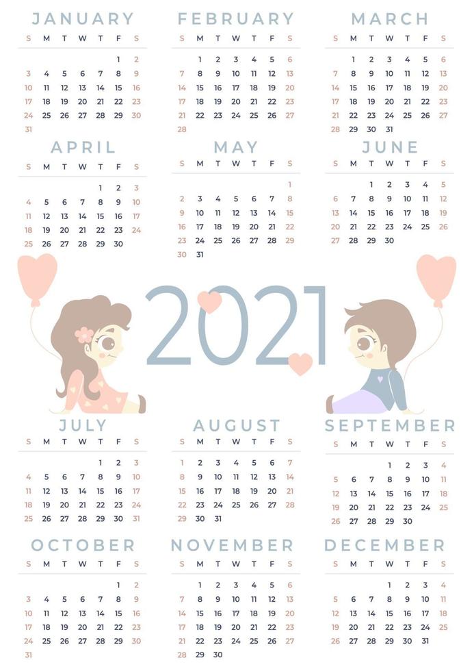 Calendar 2021  12 months Vector