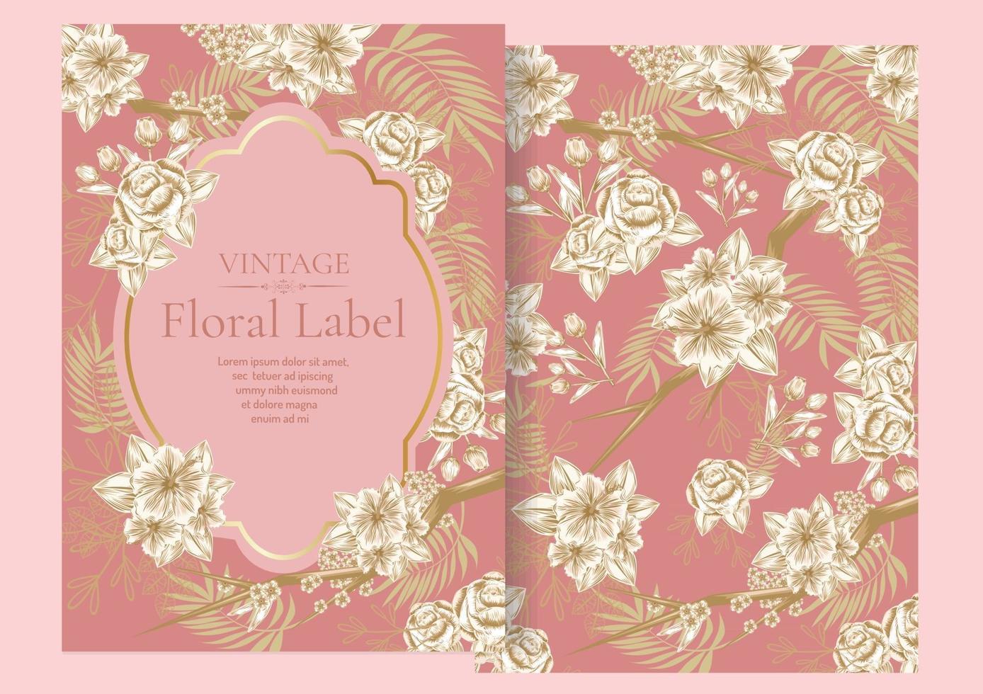 pink rose fream and gold elements labels for wedding card or thank you card vector