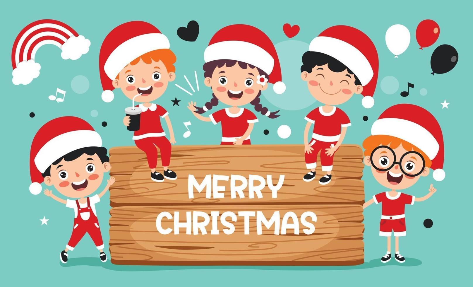 Christmas Greeting Card Design With Cartoon Characters vector