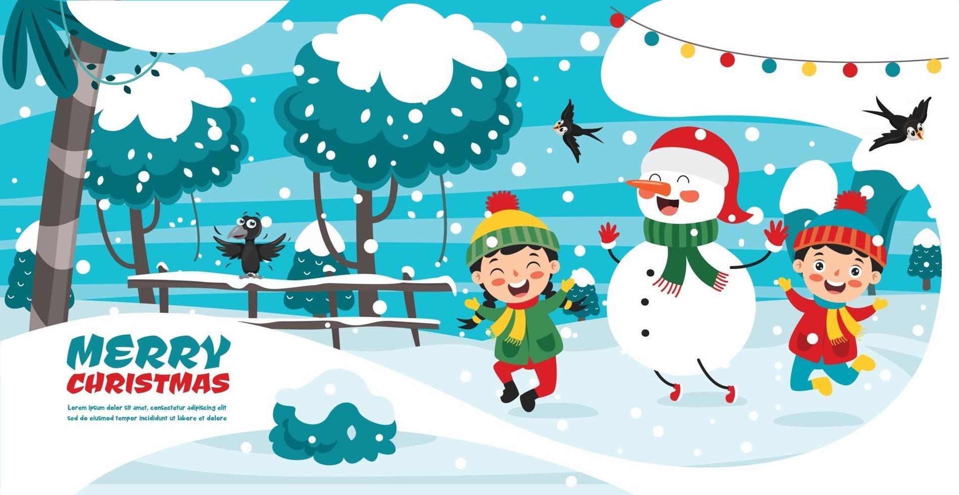 Christmas Greeting Card Design With Cartoon Characters vector