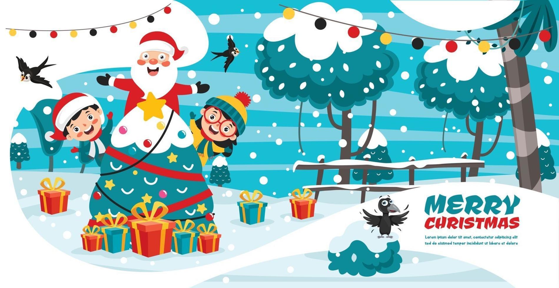 Christmas Greeting Card Design With Cartoon Characters vector