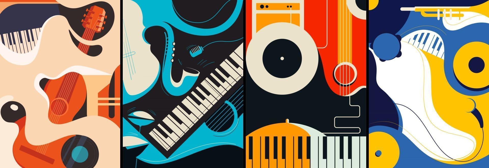 Collection of jazz posters vector