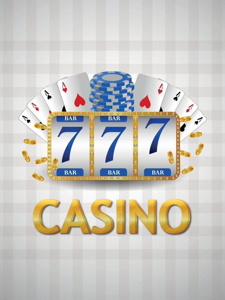 Realistic casino background with slot machine playing cards and chips vector
