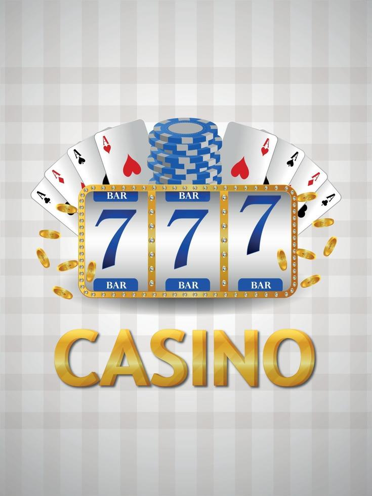 Realistic casino background with slot machine playing cards and chips vector