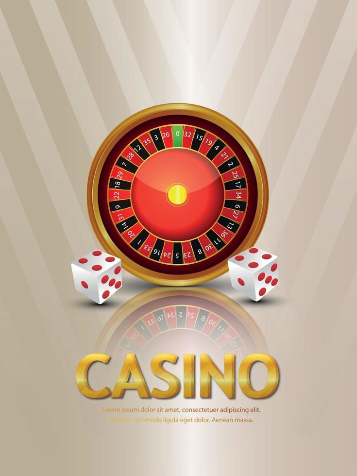 Casino gambling game with roulette wheel and dice vector