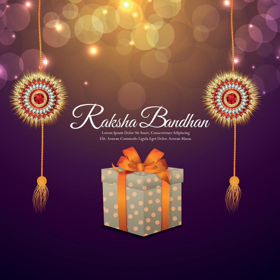 Vector illustration of happy raksha bandhan invitation greeting card with vector rakhi and gift