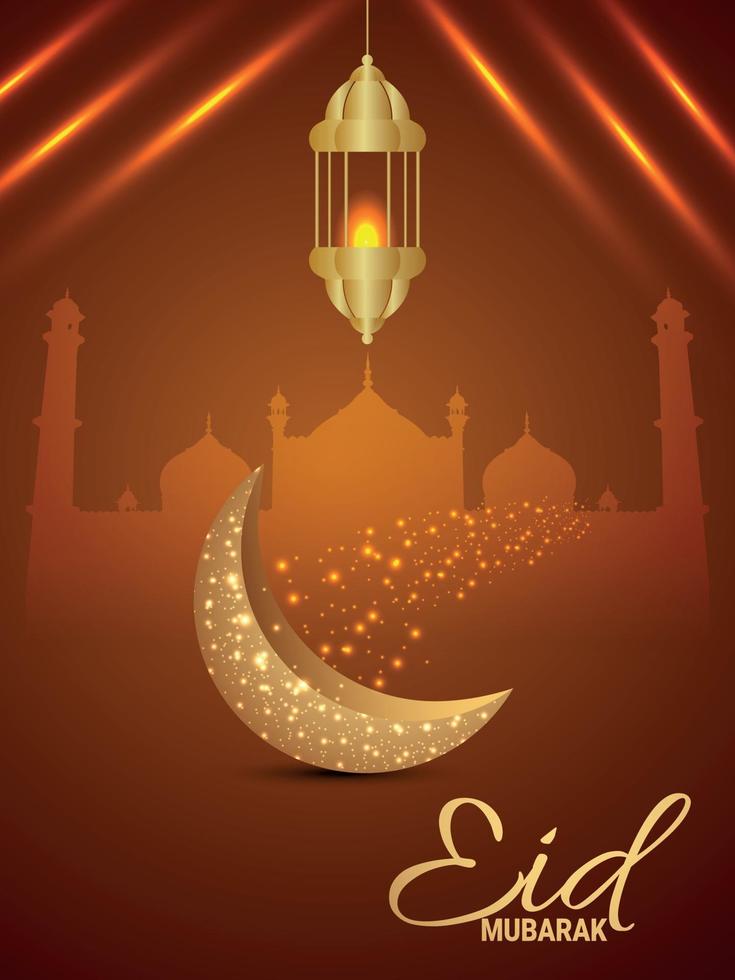 Islamic festival background with realistic golden moon and lantern vector