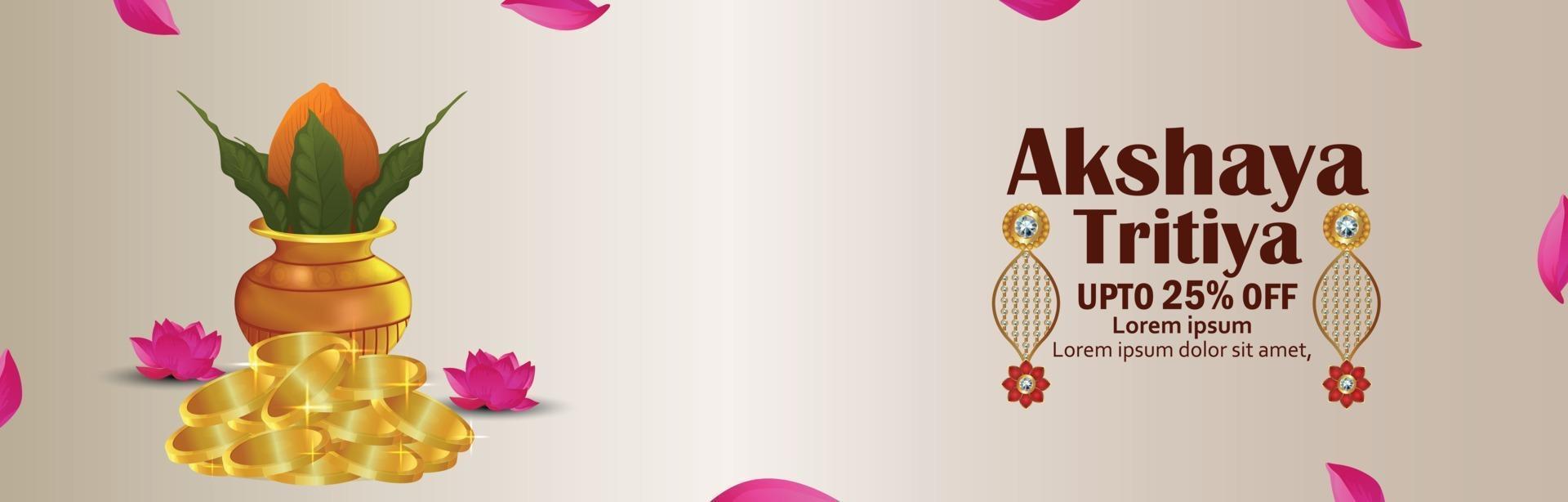 banner de venta creativa de akshaya tritiya con kalash tradicional y aretes vector