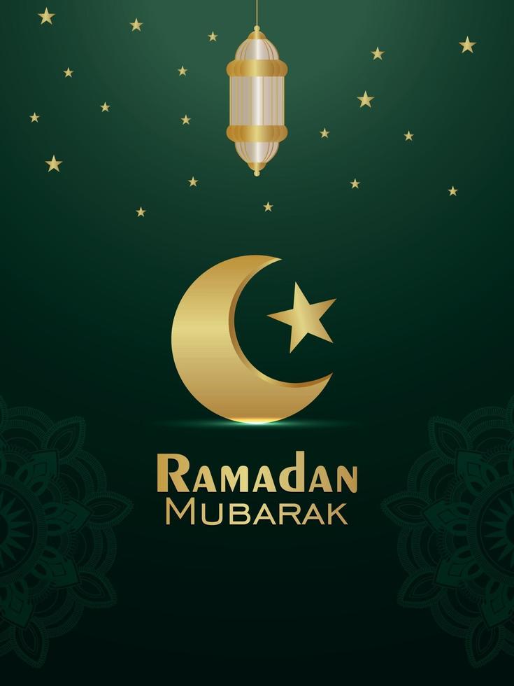 ilustración vectorial realista de ramadan kareem con luna dorada sobre fondo verde vector