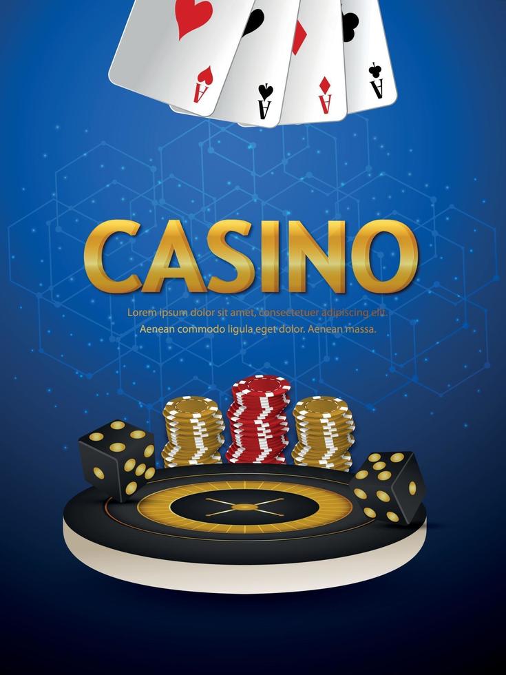 juego de apuestas de casino con efecto de texto dorado con fichas de casino vector