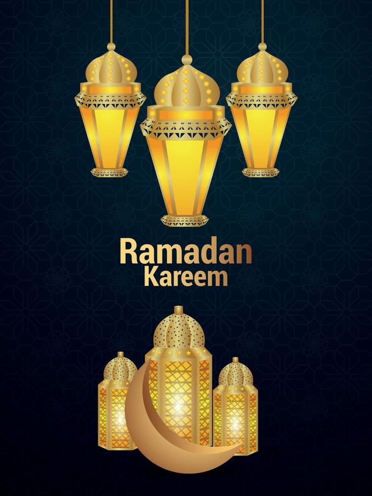 Ilustración de vector realista de ramadan kareem con linterna dorada