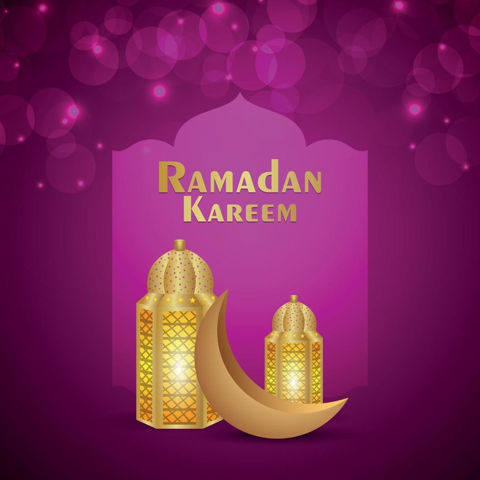 Ramadan kareem realistic vector illustration with golden lantern