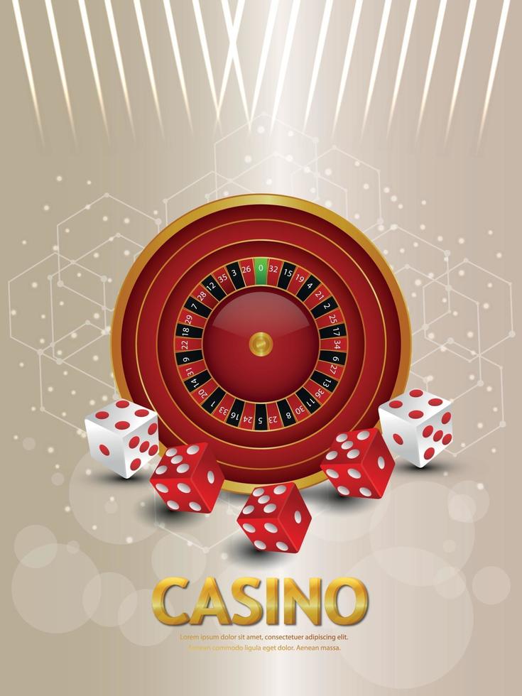 Casino gambling game with roulette wheel and dice on creative background vector
