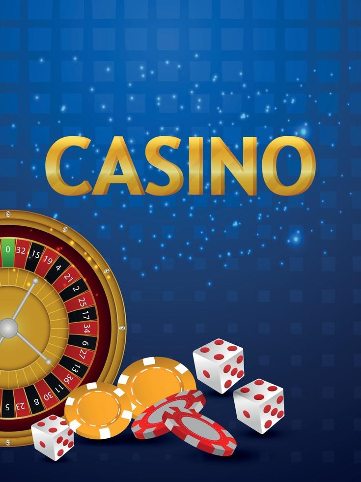 Casino gambling game with realistic roulette wheel playing cards and dice vector