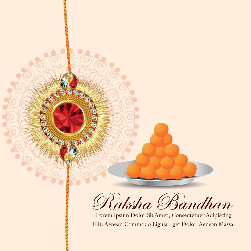 Indian festival of happy raksha bandhan celebration greeting card with rakhi and sweet vector